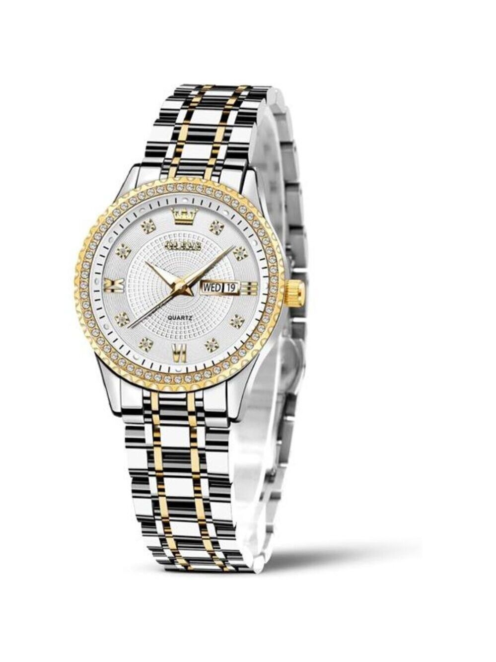 Silver Gold Womens Watch Date Diamond Small Face Waterproof Quartz Dress Watch